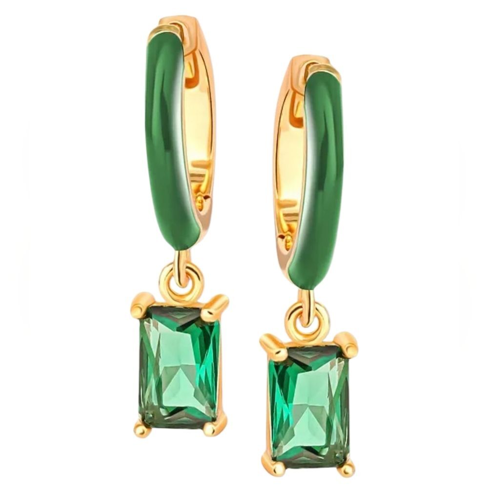 Giani Bernini Green Cubic Zirconia Dangle Hoop Earrings 18k Gold-Plated Silver